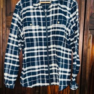 Chaps Blue and White Plaid‎ Shirt zipper